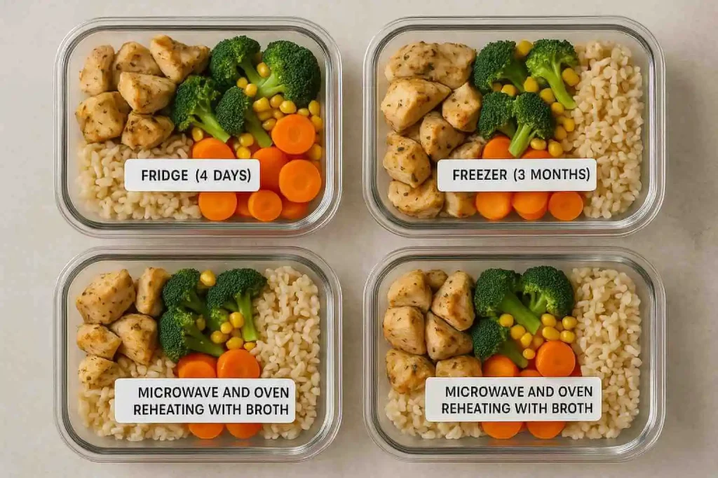 chicken cauliflower rice storage and reheating