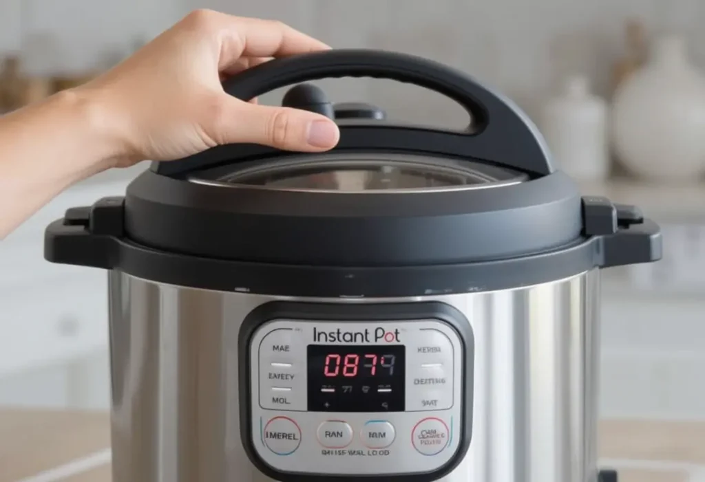 Setting Instant Pot to Pressure Cook chicken and rice for 8 minutes.